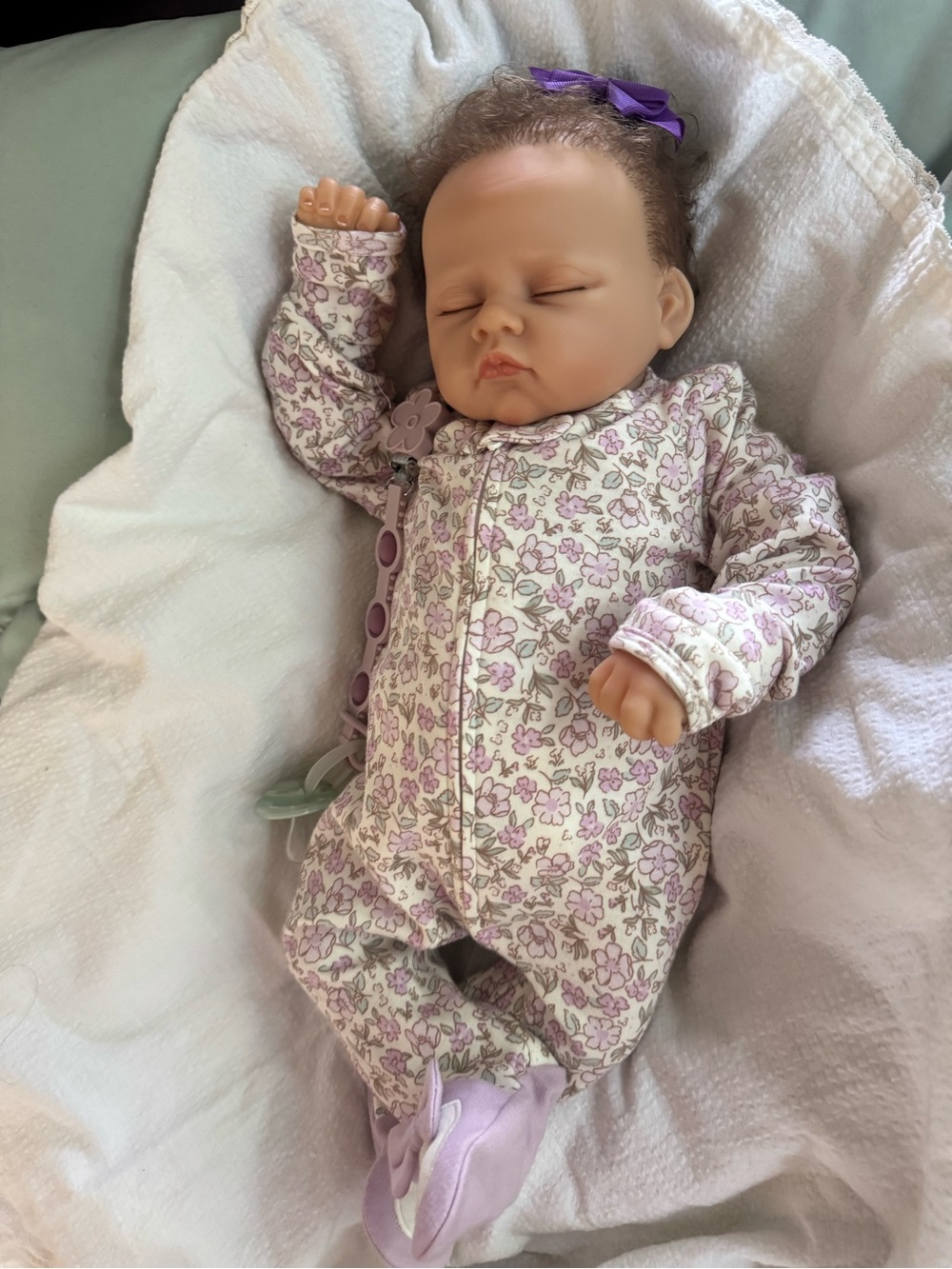 Floral Sleep Baby Doll in White and Pink - Soft Newborn Toy